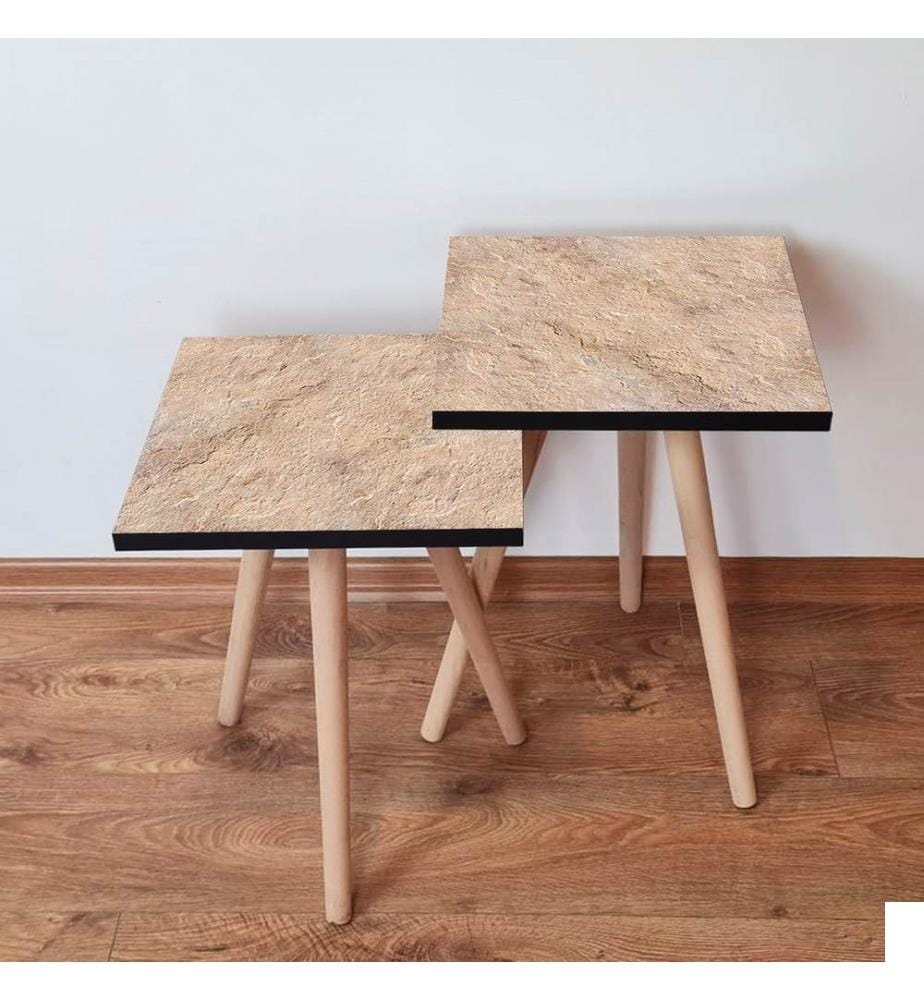 Table gigogne , 2 Pièces, Beige, MDF, Pieds en hêtre