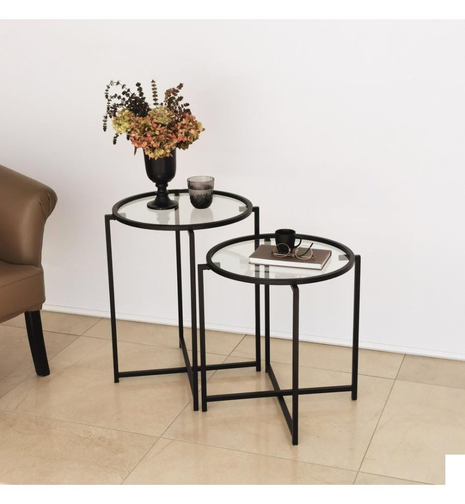 Noir, Tables Basses, 60X50X50 cm, Verre À 100%