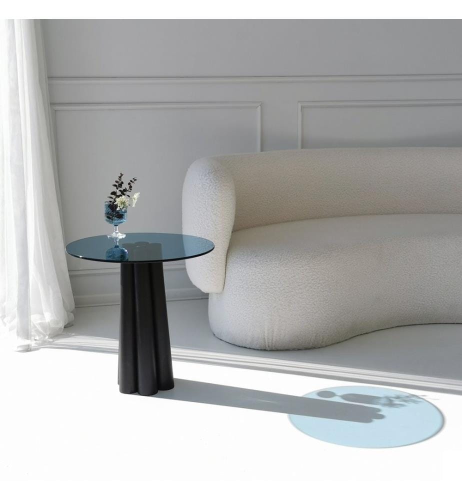 Table basse, Noir, Bleu, Verre trempé, Piétement : Beech Tree Hêtre
