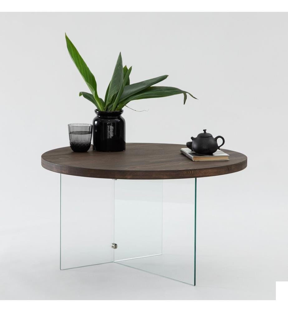 Table basse, Transparent, Noyer, Verre trempé, Piétement : MDF