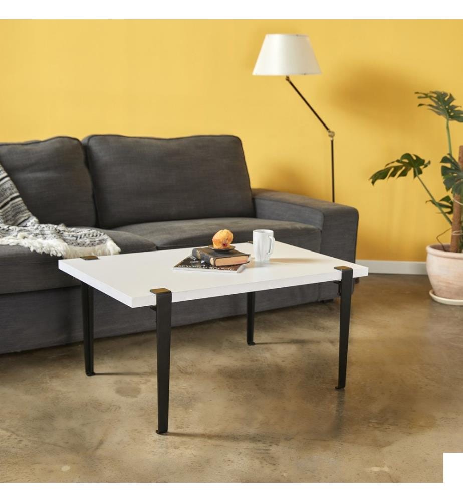 Table Basse, Blanc Plaque De Particules Recouvertes De Mélamine Noire, 100%