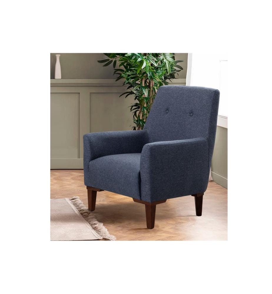Wing Chair, Dark Blue, Walnut, Frame : Hornbeam & Fir Tree, tissu : 100% polyester