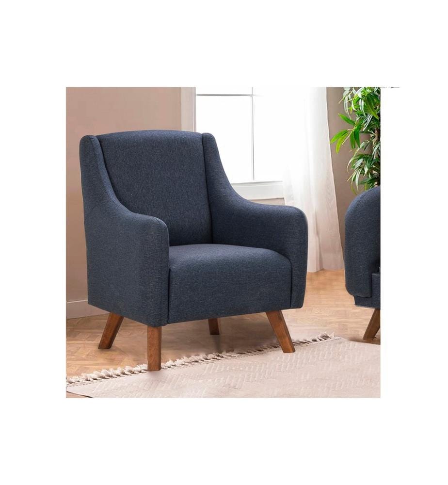 Chaise à oreilles, bleu foncé, châssis : Bois de hêtre, tissu : 100% Linen Fabric