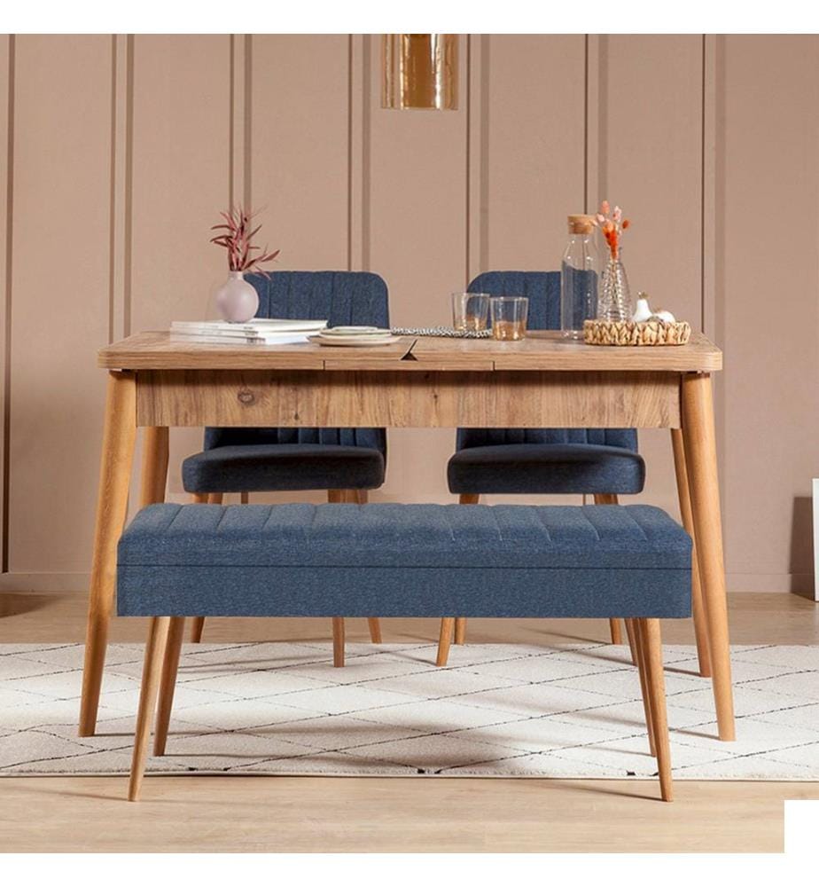 Ensemble table et chaises à rallonges, 4 pièces, pin atlantique, bleu foncé, panneau de particules mélaminé