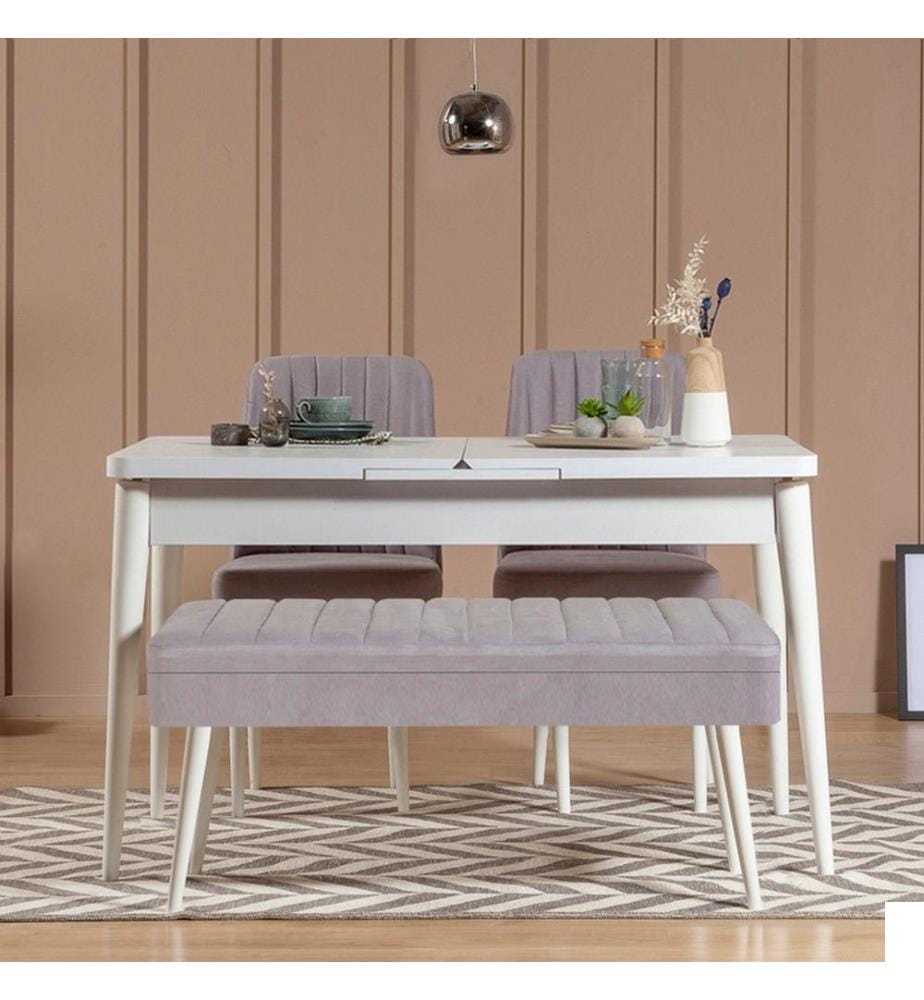 Ensemble table et chaises à rallonges, 4 pièces, blanc, gris, panneau de particules mélaminé