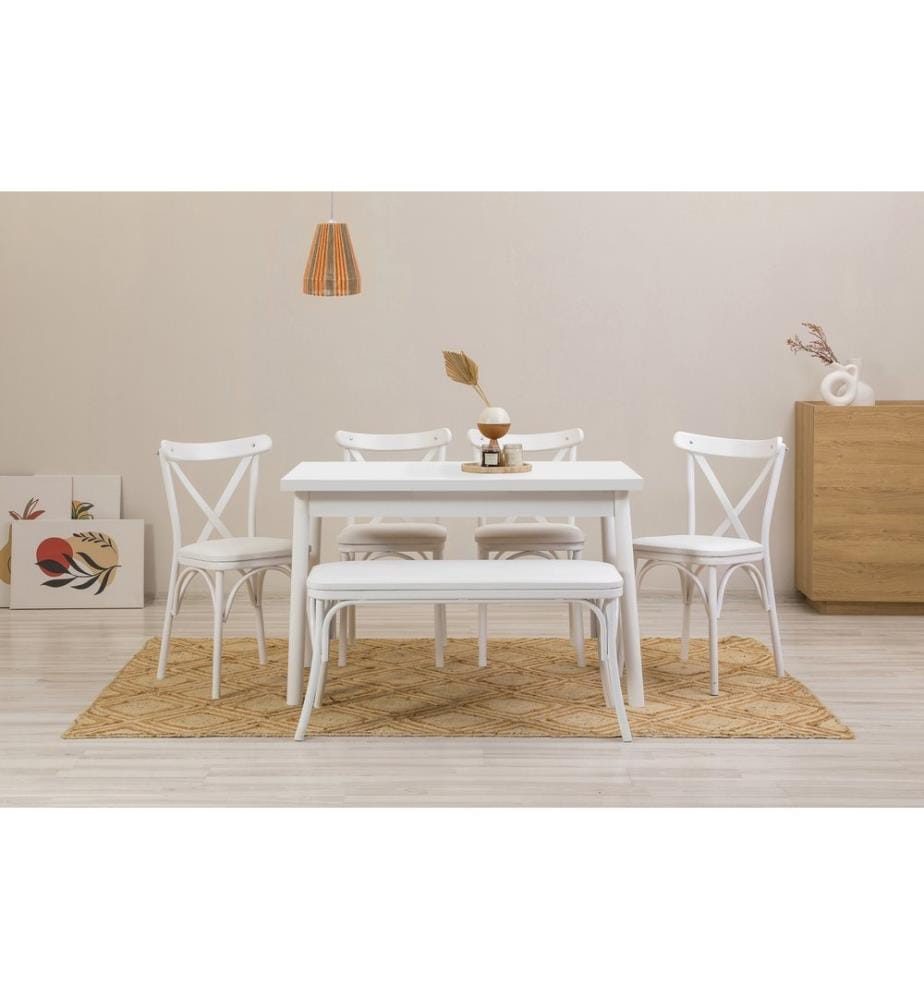 Ensemble table et chaises , 6 pièces, blanc, panneau de particules mélaminé
