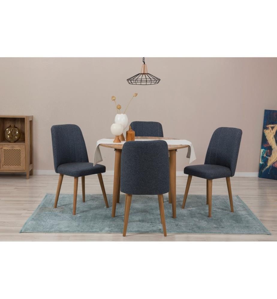 Ensemble table et chaises à rallonges , 5 pièces, pin atlantique, bleu marine, panneau de particules mélaminé