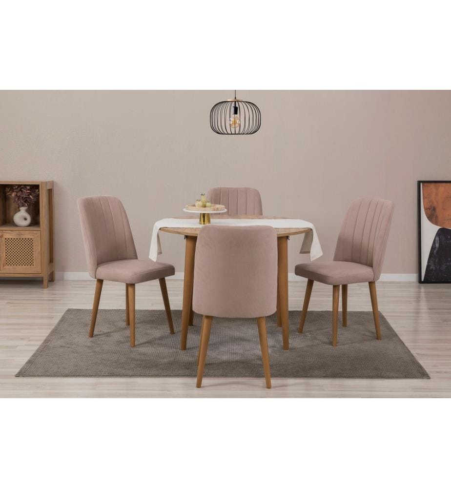 Ensemble table et chaises à rallonges, 5 pièces, pin atlantique, pierre, panneau de particules mélaminé