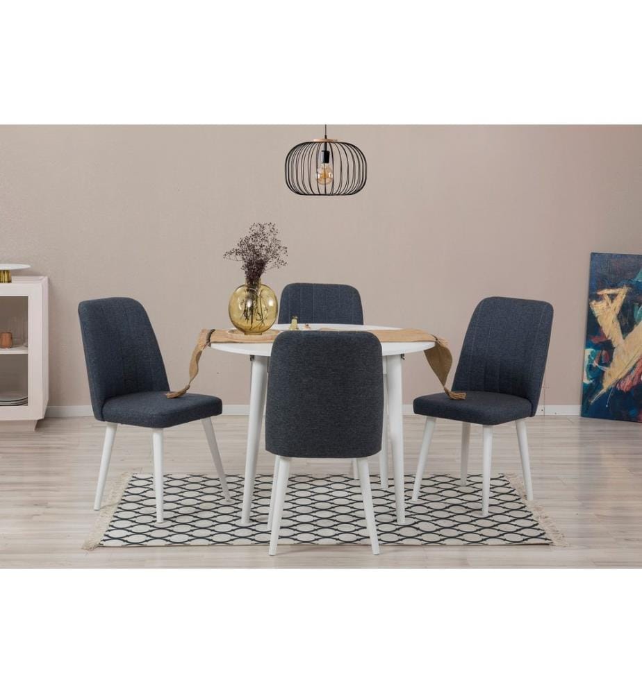 Ensemble table et chaises à rallonges, 5 pièces, blanc, bleu marine, panneau de particules mélaminé