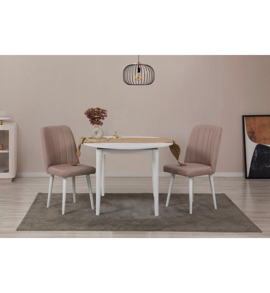 Ensemble table et chaises à rallonges, 3 pièces, blanc, pierre, panneau de particules mélaminé