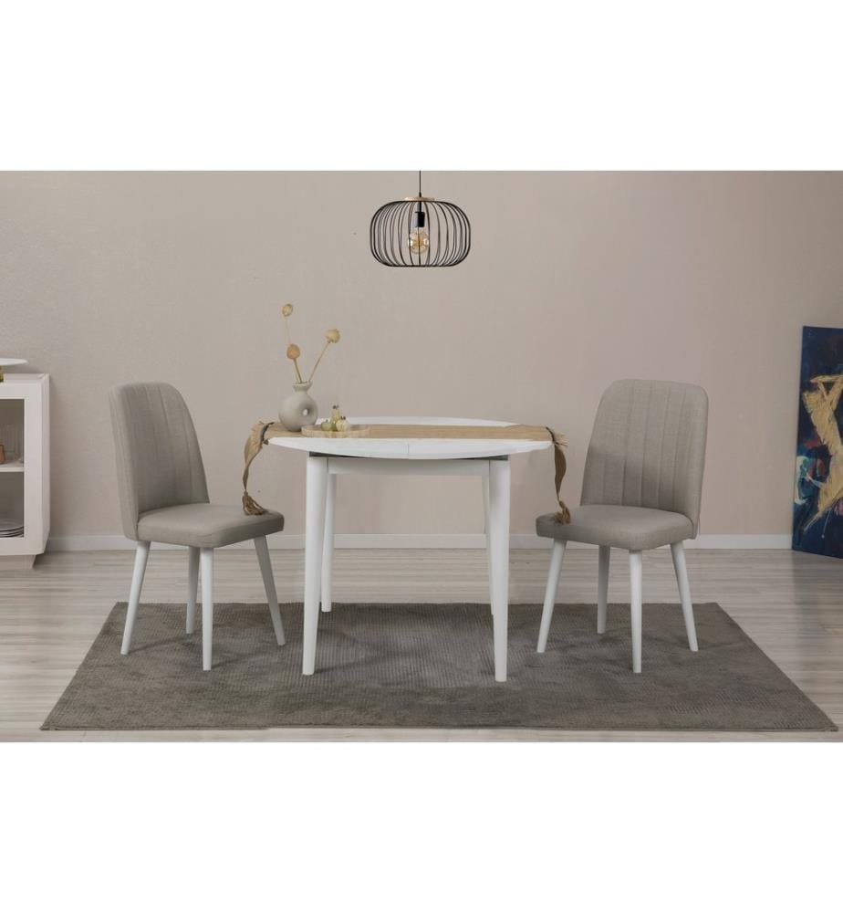 Ensemble table et chaises à rallonges, 3 pièces, blanc, crème, panneau de particules mélaminé
