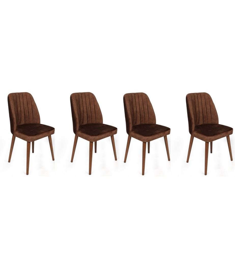 Ensemble de chaises, 4 pièces, brun, noyer, piétement : Métal, Siège : Tissu de velours