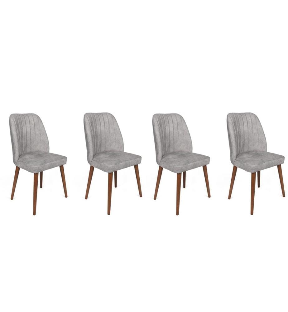 Ensemble de chaises, 4 pièces, gris, noyer, piétement : Métal, Siège : Tissu de velours