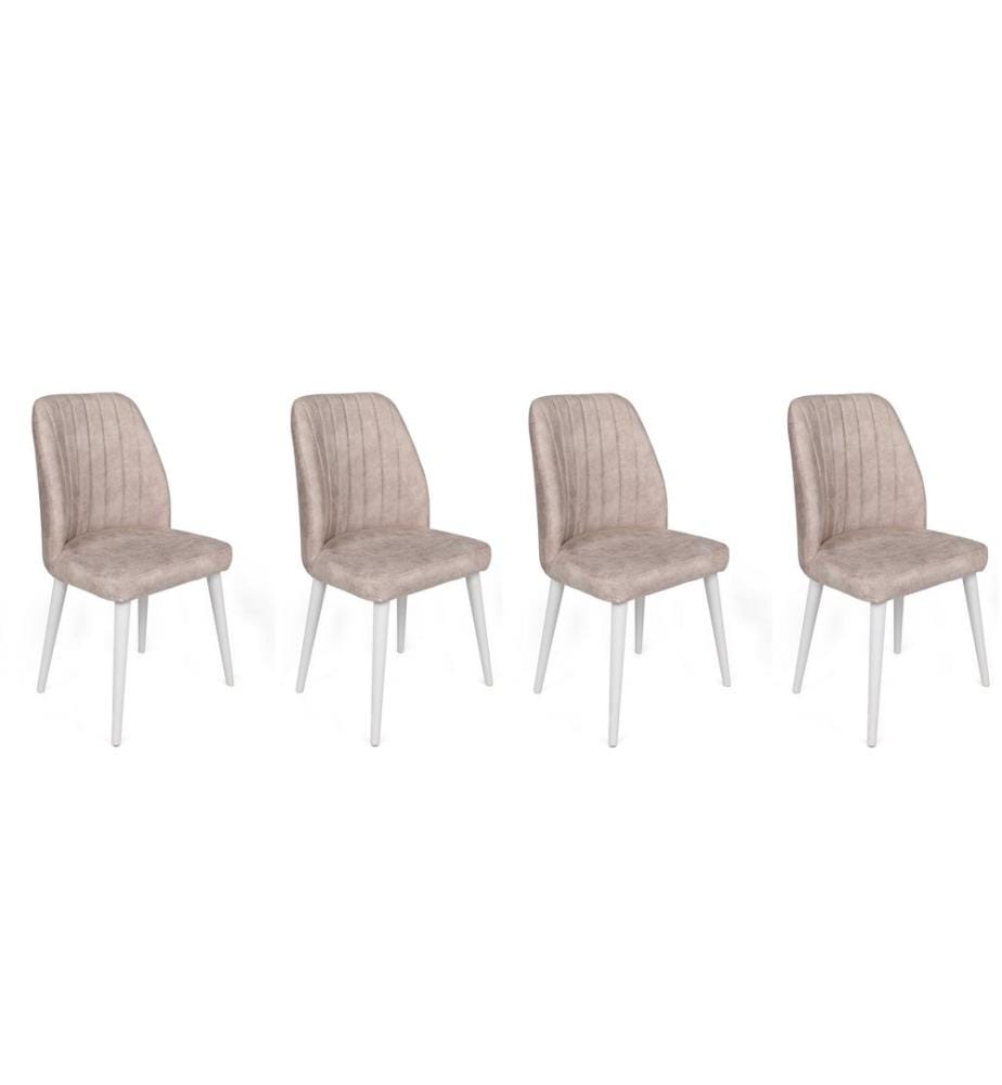Ensemble de chaises, 4 pièces, crème, blanc, piétement : métal, siège : tissu de velours : Métal, Siège : Tissu de velours