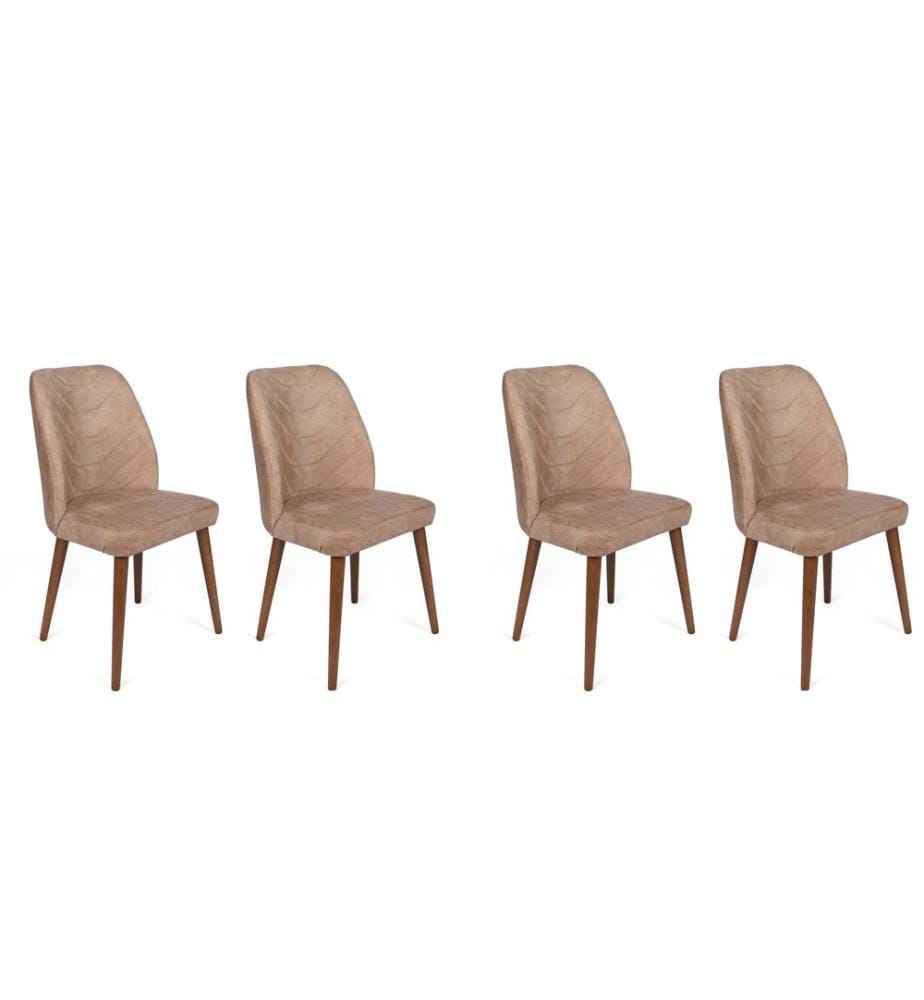 Ensemble de chaises, 4 pièces, Mink, Walnut, Frame : Métal, Siège : Tissu de velours