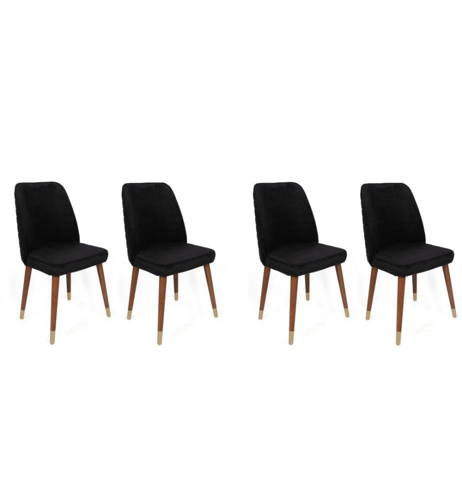 Ensemble de chaises, 4 pièces, noir, noyer, or, piétement : Métal, Siège : Tissu de velours