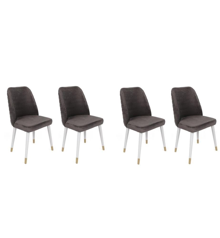 Ensemble de chaises, 4 pièces, anthracite, blanc, or, piétement : Métal, Siège : Tissu de velours