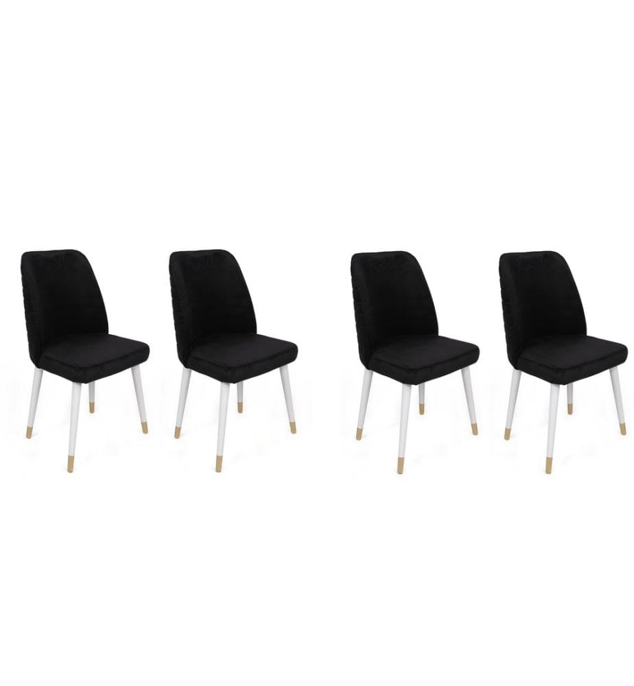 Ensemble de chaises, 4 pièces, noir, blanc, or, piétement : Métal, Siège : Tissu de velours