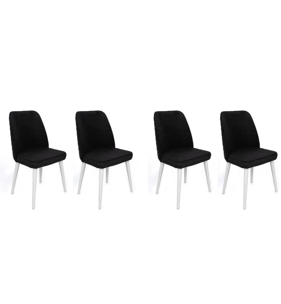 Ensemble de chaises, 4 pièces, noir, blanc, piétement : Métal, Siège : Tissu de velours