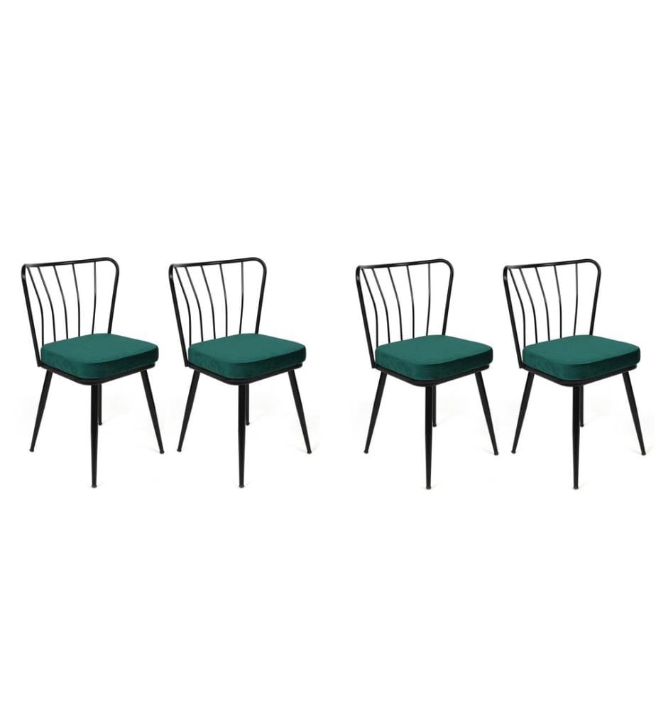 Ensemble de chaises, 4 pièces, vert, noir, piétement : Métal, siège : tissu velours / panneau de particules mélaminé, dossier : métal : Métal