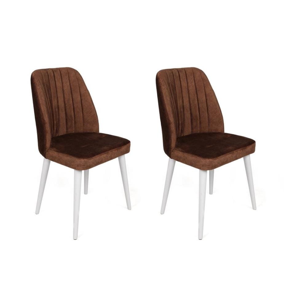 Ensemble de chaises, 2 pièces, brun, blanc, piétement : Métal, Siège : Tissu de velours