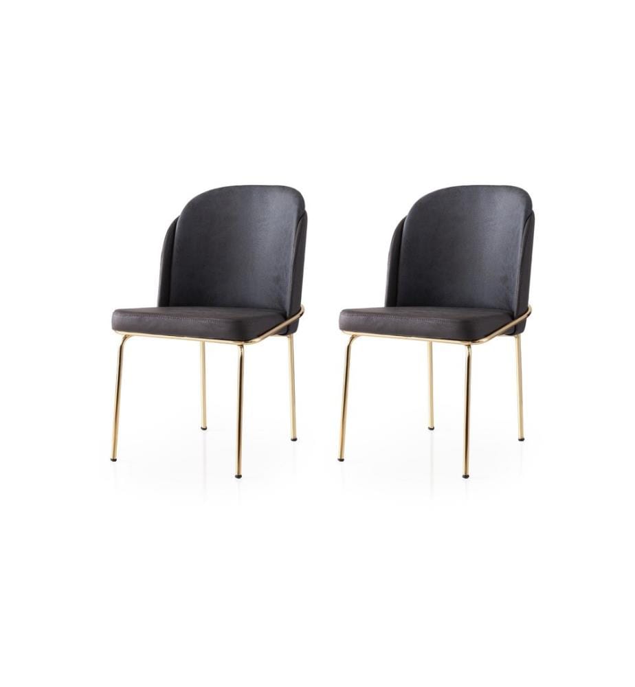 Ensemble de chaises, 2 pièces, doré, marron, structure : 100 % FER, assise : PANNEAU DE PARTICULES REVÊTU DE MÉLAMINE, dossier : CONTREPLAQUÉ