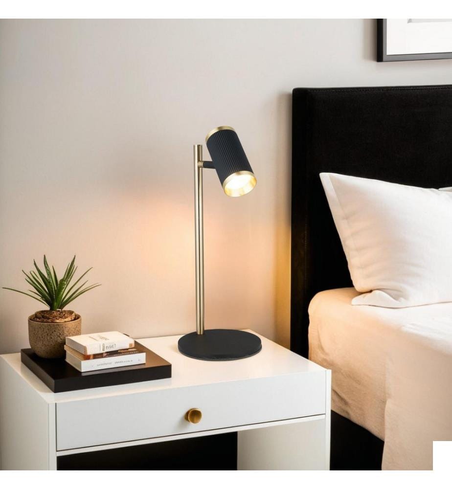 Lampe de table, noire, laque antique, CORPS EN MÉTAL, capuchon en métal
