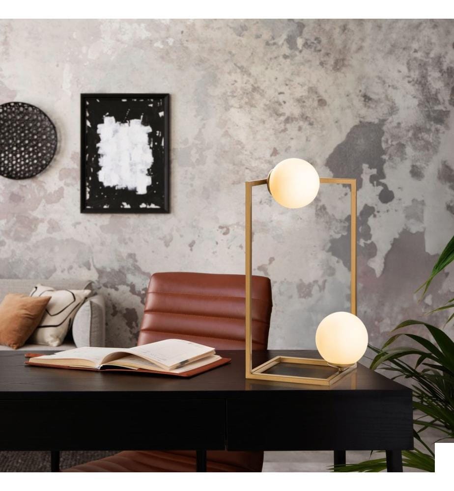 Lampe de table, dorée, CORPS EN MÉTAL, CAPUCHON EN VERRE