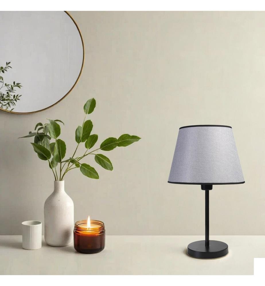 Lampe de table, grise, CORPS EN MÉTAL, abat-jour en tissu