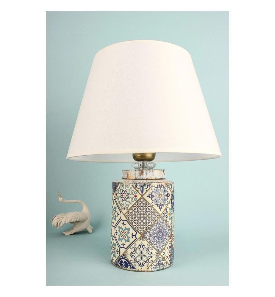 Lampe de table, blanche, CORPS EN CÉRAMIQUE, CAPUCHON EN PVC