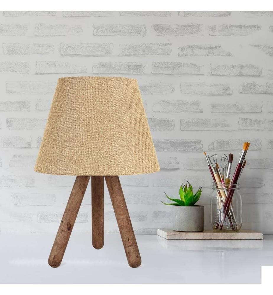 Lampe de table, beige, marron, 100 % PVC, pieds en hêtre pour abat-jour