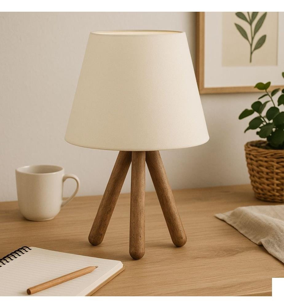 Lampe de table, blanche, noyer, 70 % HÊTRE / 30 % TISSU PVC