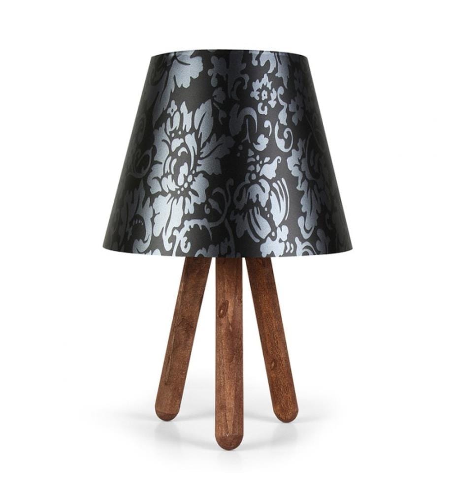 Lampe de table, noire, noyer, 70 % HÊTRE / 30 % TISSU PVC