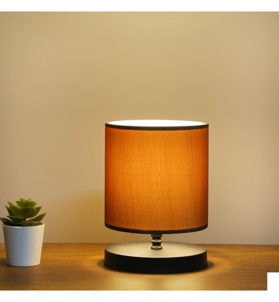 Lampe de table, marron, corps en tissu, pieds en plastique