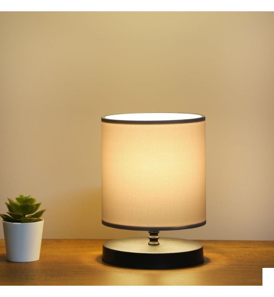 Lampe de table, grise, corps en tissu, pieds en plastique