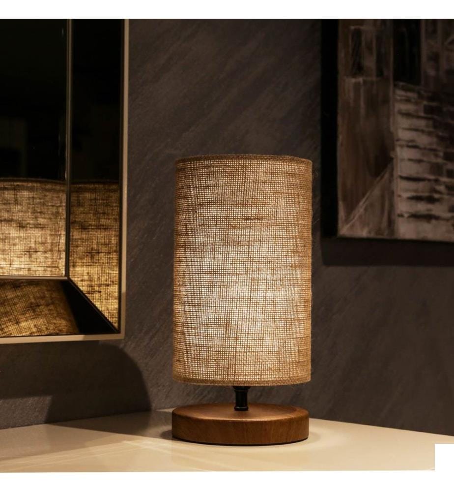 Lampe de table, osier, 100 % PVC, base en MDF