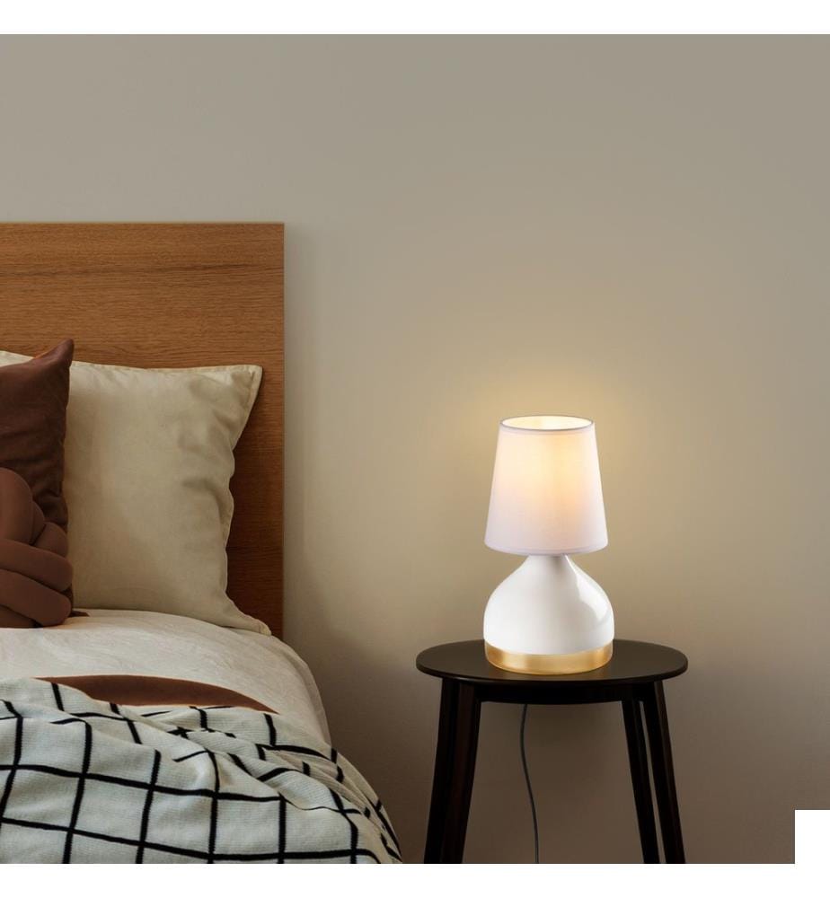 Ensemble de lampes de table, 2 pièces, blanches, corps en métal, capuchon en tissu
