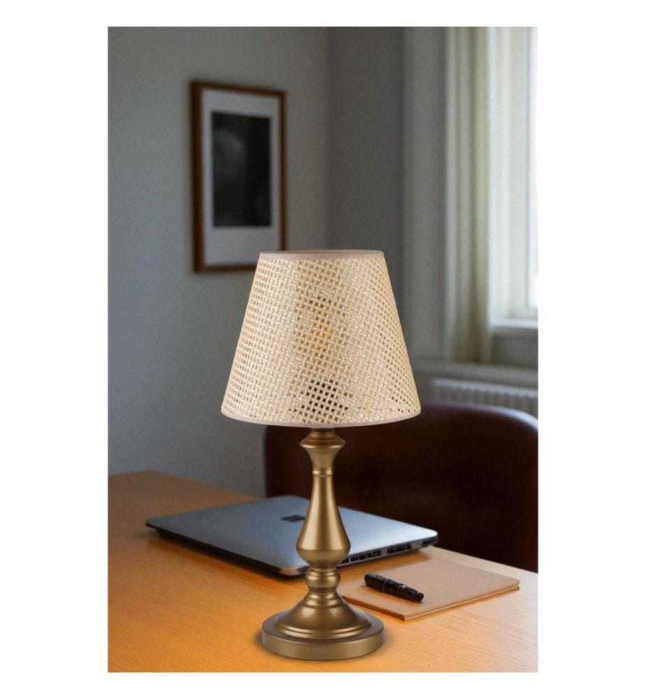Lampe de table, beige, doré, structure métallique