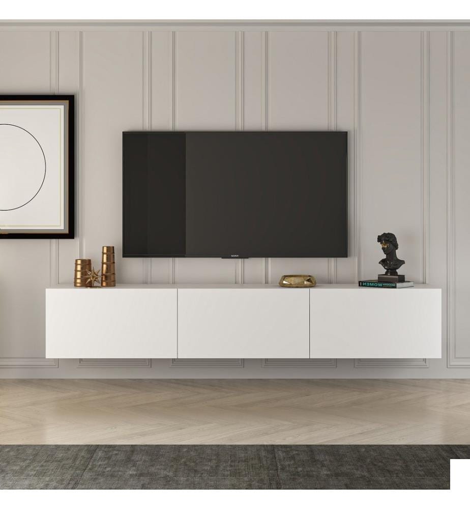 Meuble TV, blanc, 100 % AGRAGÉ MÉLAMINE