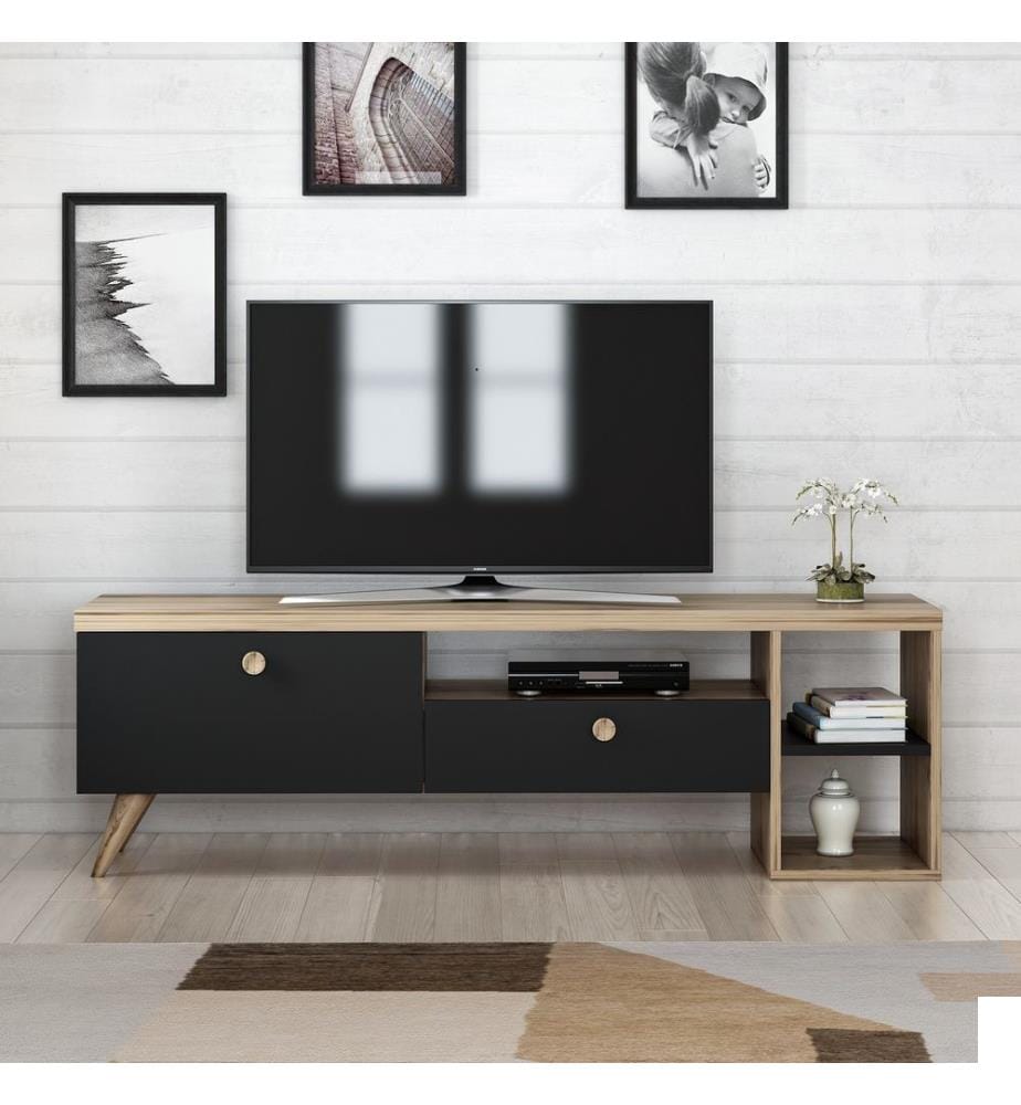 Noir, Chêne, Armoires Tv, 47X150X35 cm, Plaque De Particules Enrobée De Mélamine