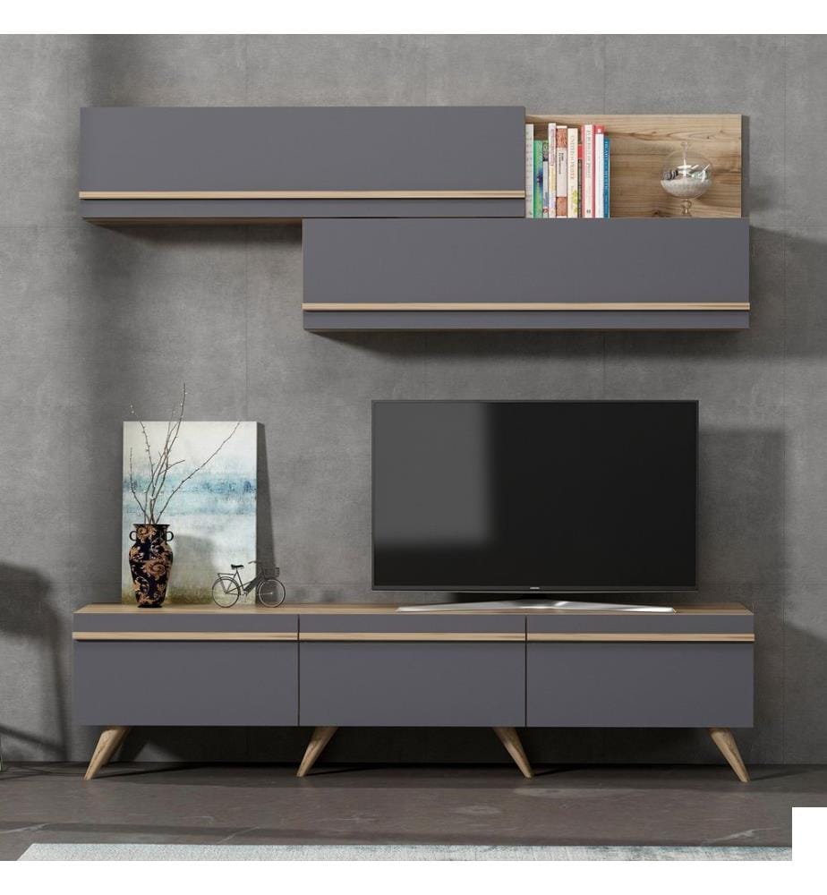 Meuble TV, Anthracite, Noyer, Panneau de particules mélaminé