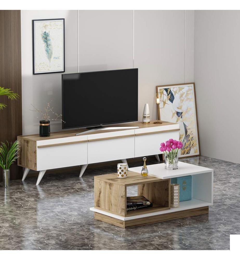 Ensemble de meubles de salon, blanc, saphir, panneau de particules mélaminé
