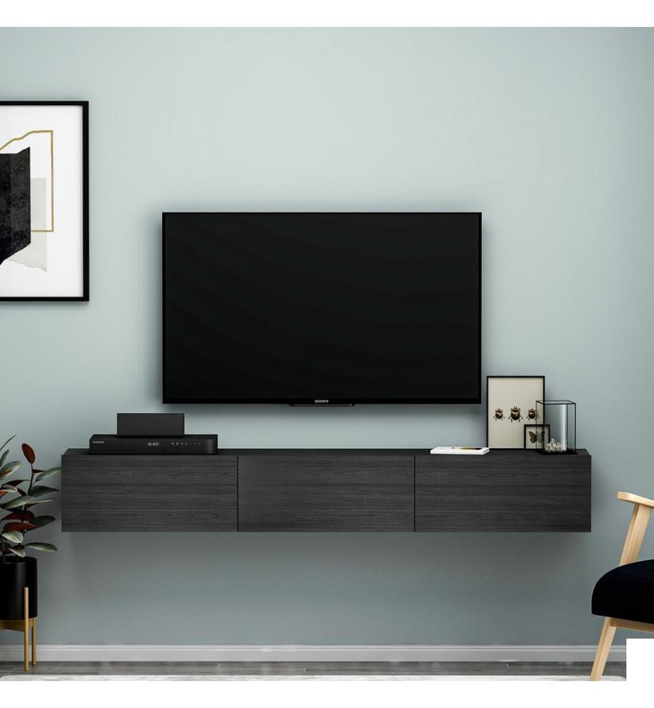 Meuble TV, Noir, Panneau de particules mélaminé