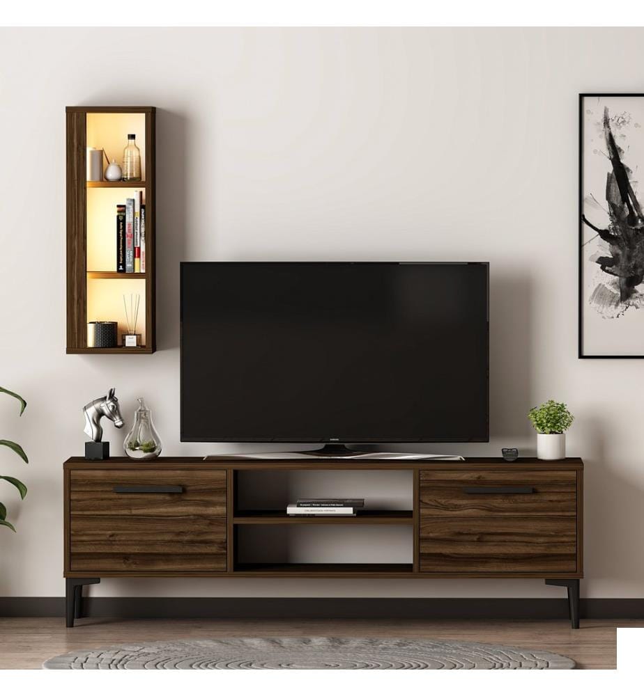 Meuble TV, Noyer, Panneau de particules mélaminé