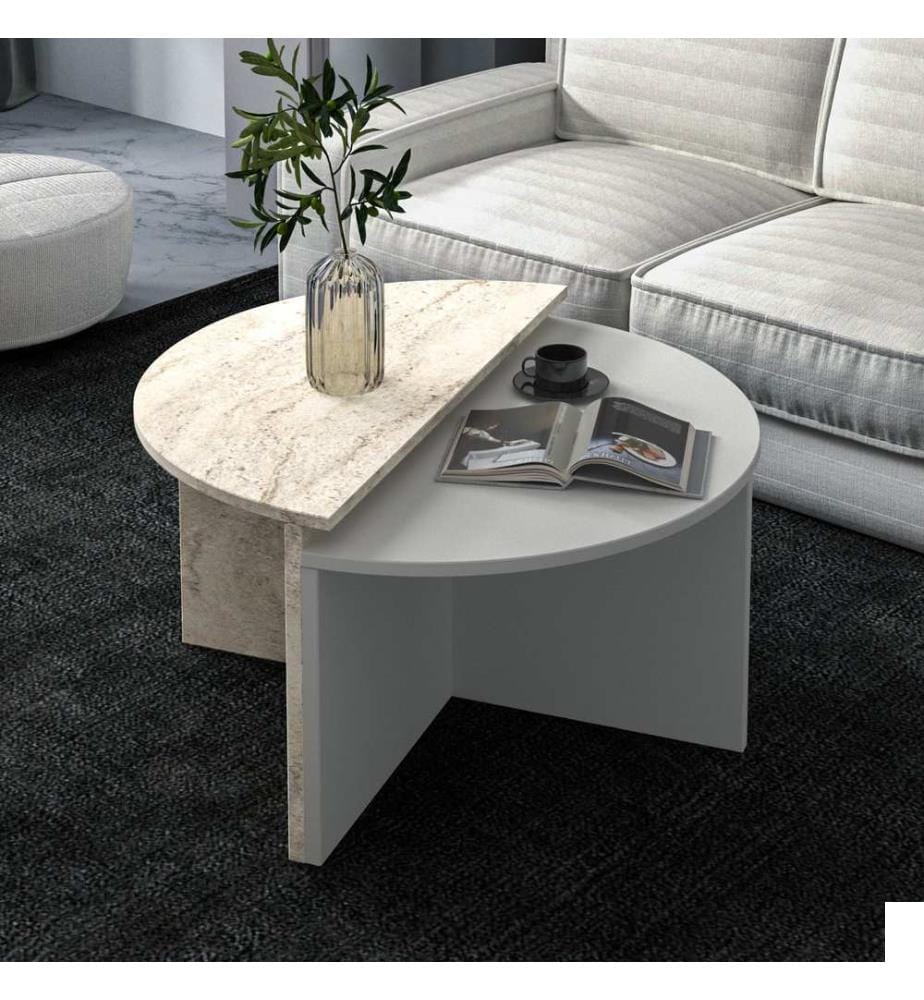 Table basse, grise, travertin, PANNEAU DE PARTICULES 100 % REVÊTU DE MÉLAMINE