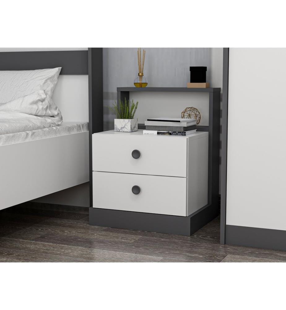 Anthracite, Blanc, Tables De Chevet Et Armoires, 62X62X42 cm, Plaque De Particules Recouvertes De Mélamine