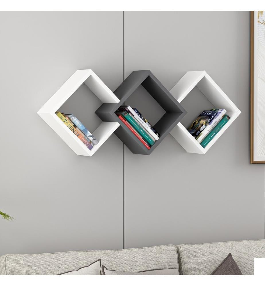 Etagère murale, blanc, anthracite, panneau de particules mélaminé