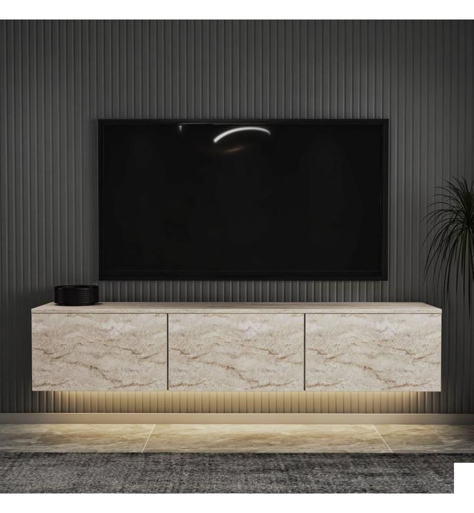 Meuble TV, travertin, panneau de particules 100 % mélaminé