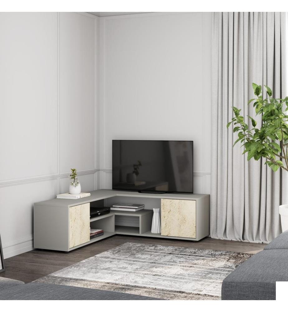 Meuble TV, gris, travertin, PANNEAU DE PARTICULES 100 % MÉLAMINÉ
