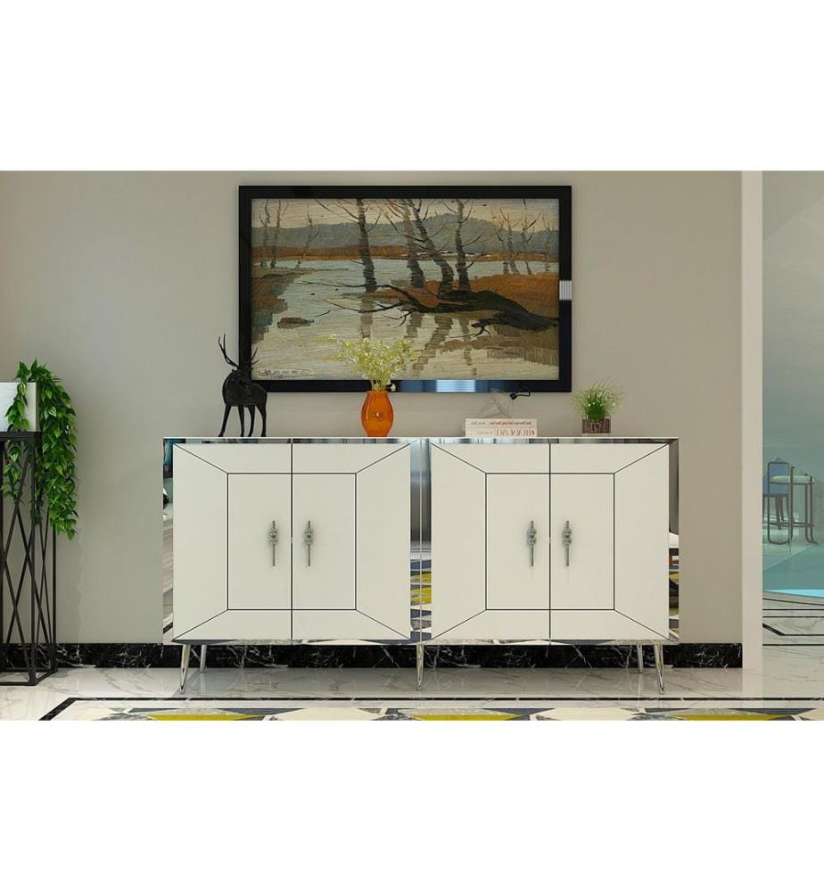 Console, blanc, argent, panneau de particules 100 % mélaminé